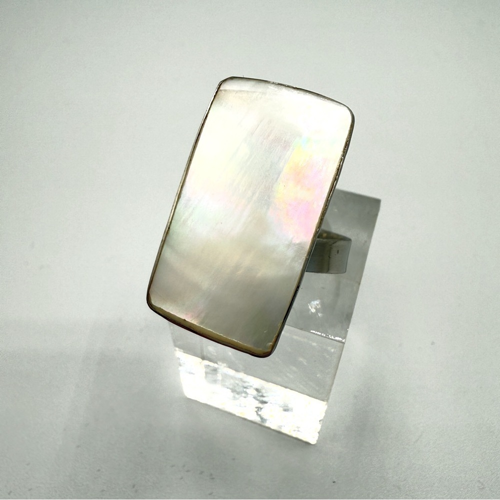 Rectangular Mother of Pearl Statement Ring Size Adjustable